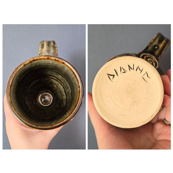 Curated Set of Four Handmade Studio Pottery Mugs Mismatched Dark Moody Earthy - Picture 8 of 10